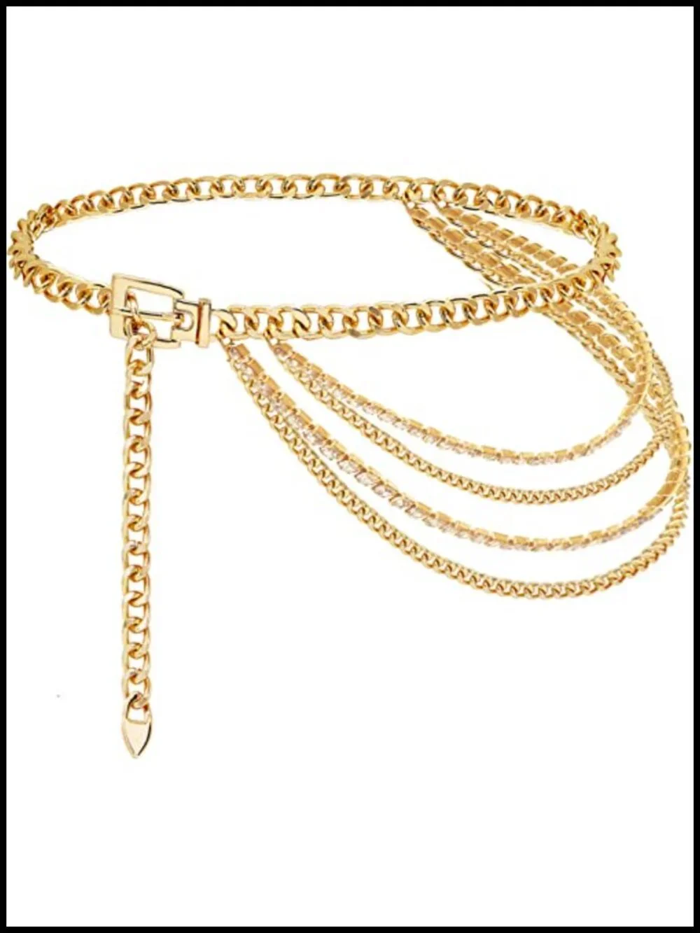 Multilayer Rhinestone Chain Belt for Women Waist Chain Curb Link